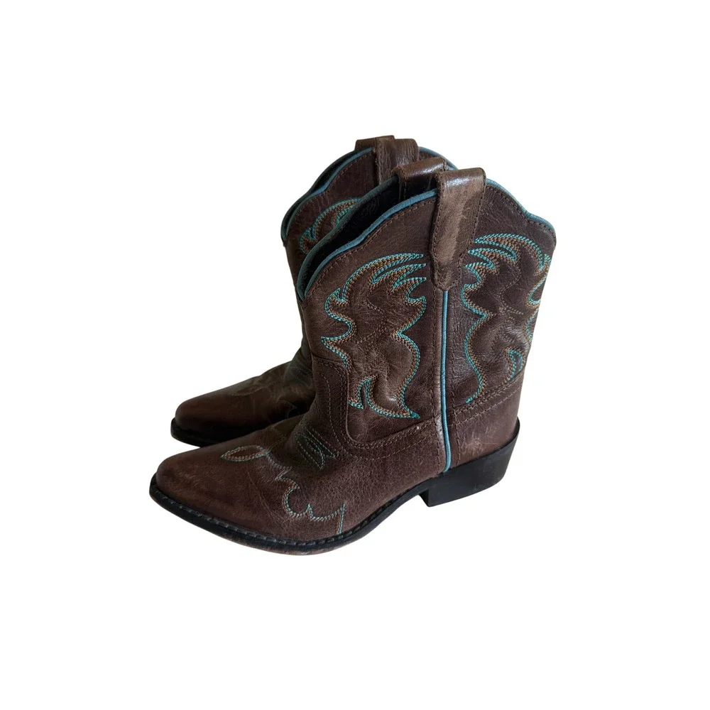 Smoky Mountain Boots Kids Brown Turquoise Leather Cowboy Boots 3631 C Size 12.5
